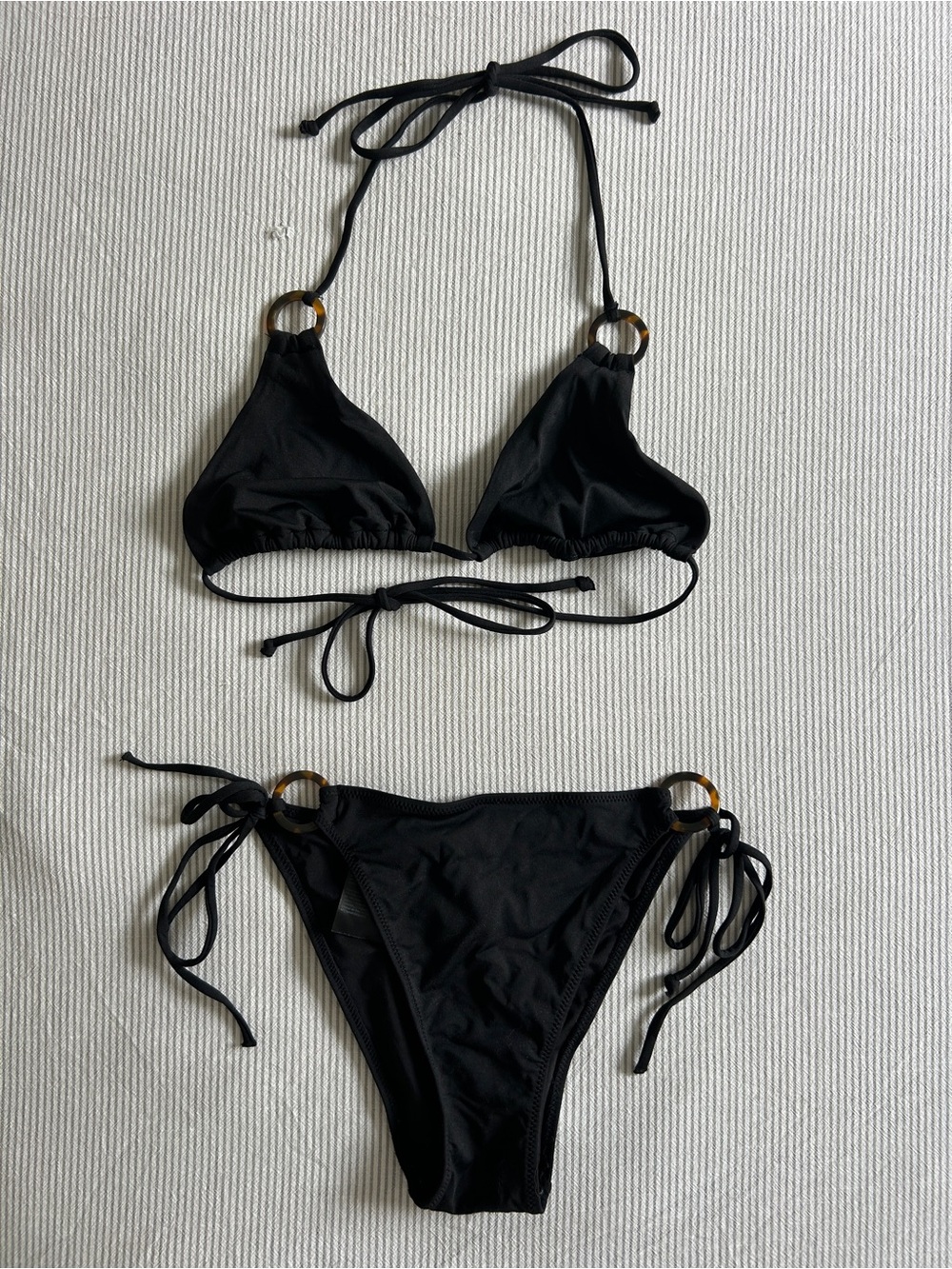 H&M Black Triangle Bikini Set with Ring Accents